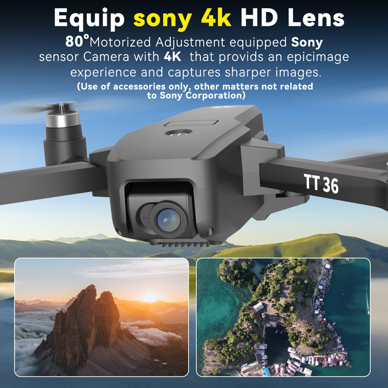 TT36 Drone with 4K Camera, SD Card with Brushless Motors Drones with Camera for Adults 4K, Optical Streaming Positioning, 5G WiFi Transmission, GPS Drones Follow Me, IDEA36, TTROARDS