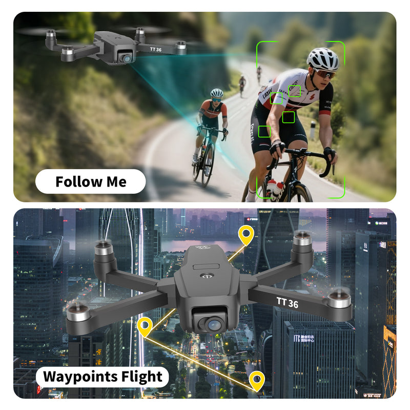 TT36 Drone with 4K Camera, SD Card with Brushless Motors Drones with Camera for Adults 4K, Optical Streaming Positioning, 5G WiFi Transmission, GPS Drones Follow Me, IDEA36, TTROARDS