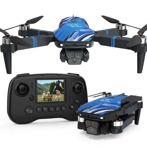 TTROARDS TT19 LCD RC Drone with 4K Camera for Adults, Foldable Aircraft with 2.8" Screen Remote, Brushless Motor, 270° Obstacle Avoidance, Boys Toys and Cool Toys for Men, Big Boy Toys Gift Idea for Birthday, Christmas, Thanksgiving, Easter, Blue Edition
