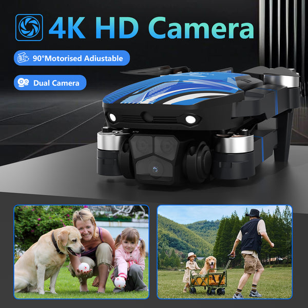 TTROARDS TT19 LCD RC Drone with 4K Camera for Adults, Foldable Aircraft with 2.8" Screen Remote, Brushless Motor, 270° Obstacle Avoidance, Boys Toys and Cool Toys for Men, Big Boy Toys Gift Idea for Birthday, Christmas, Thanksgiving, Easter, Blue Edition