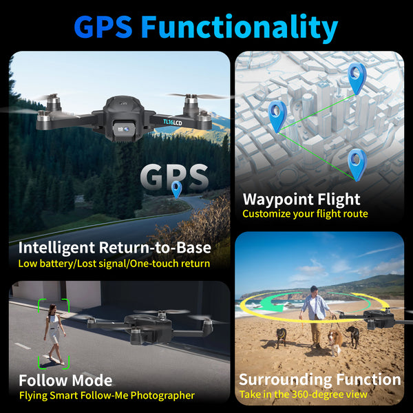 Tolatoyus TL16LCD GPS Drone with 4K Camera for Adults, 5G FPV Foldable RC Quadcopter with Brushless Motor, Auto Return, One Button Takeoff and Landing, Upgrade Edition with LCD Screen Remote Control, Ideal Gift for Beginners and Christmas Toy