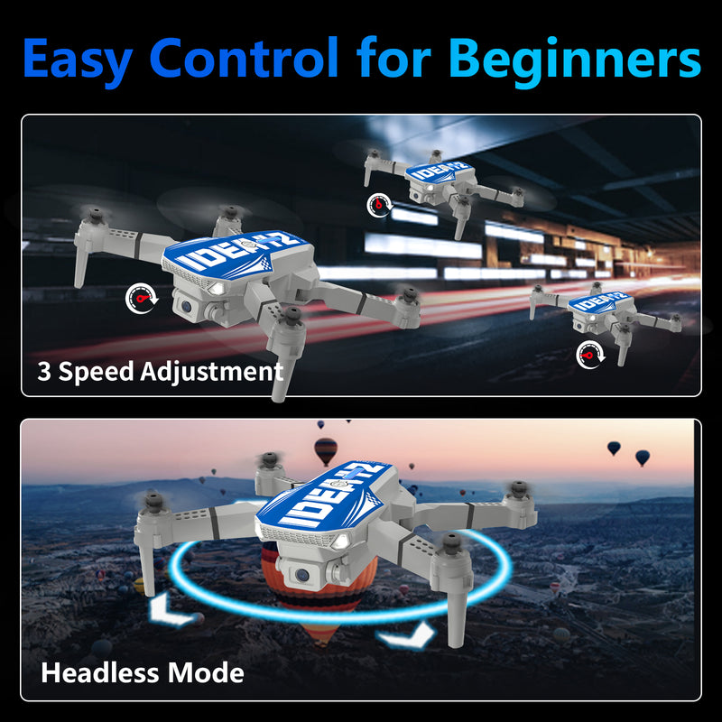 IDEA12 Mini Drone with 720P Camera, 2 Batteries, Brushless Motor, Foldable RC Quadcopter with Optical Flow & WiFi FPV, Beginner Drone for Adults & Kids