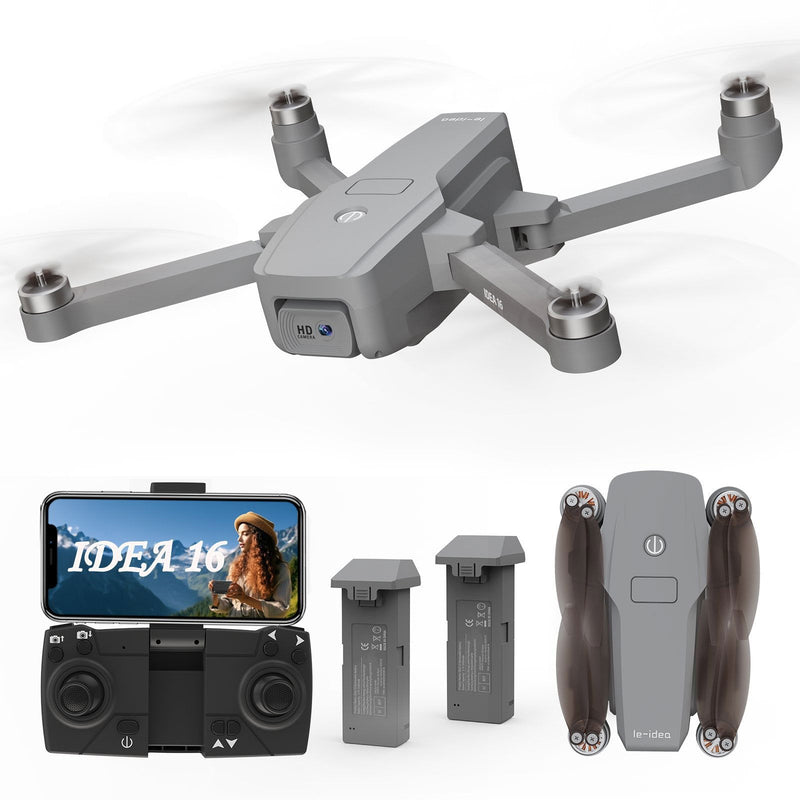 LE-IDEA Idea16 UAV Brushless Motor Drone with 2 Cameras, 40 km/h, Max, Windproof, 4 Levels, 5 GHz, WiFi, FPV Drones with HD Camera, RC Quadcopter Drone for Children and Adults, 2 Batteries - - 