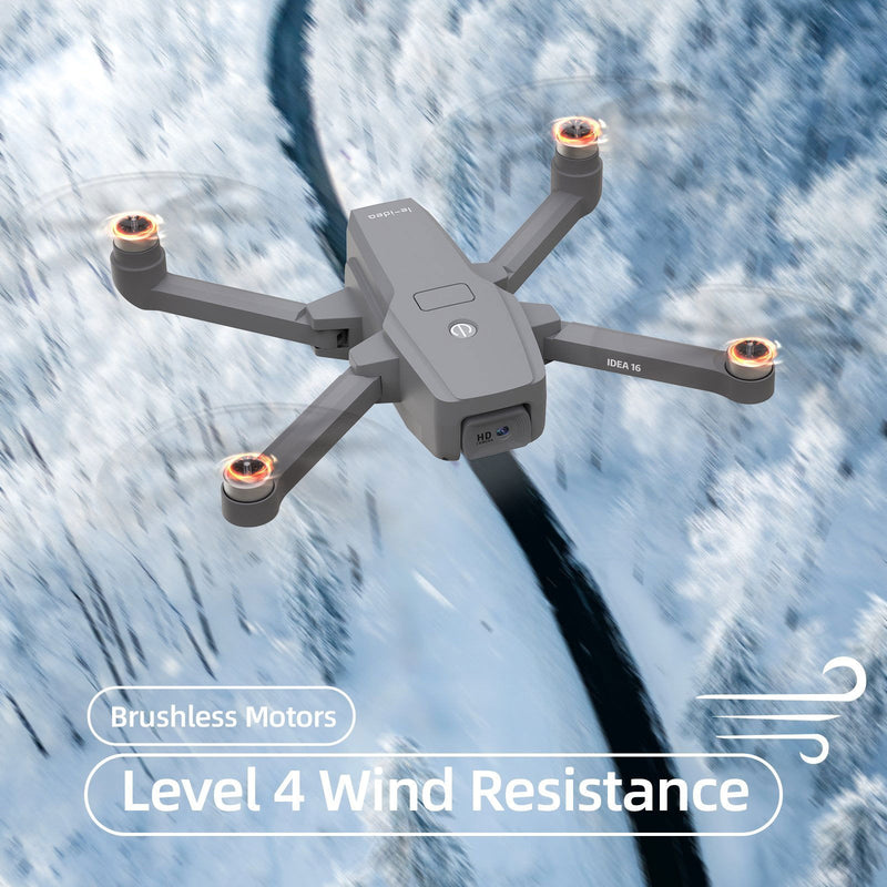 LE-IDEA Idea16 UAV Brushless Motor Drone with 2 Cameras, 40 km/h, Max, Windproof, 4 Levels, 5 GHz, WiFi, FPV Drones with HD Camera, RC Quadcopter Drone for Children and Adults, 2 Batteries - - 