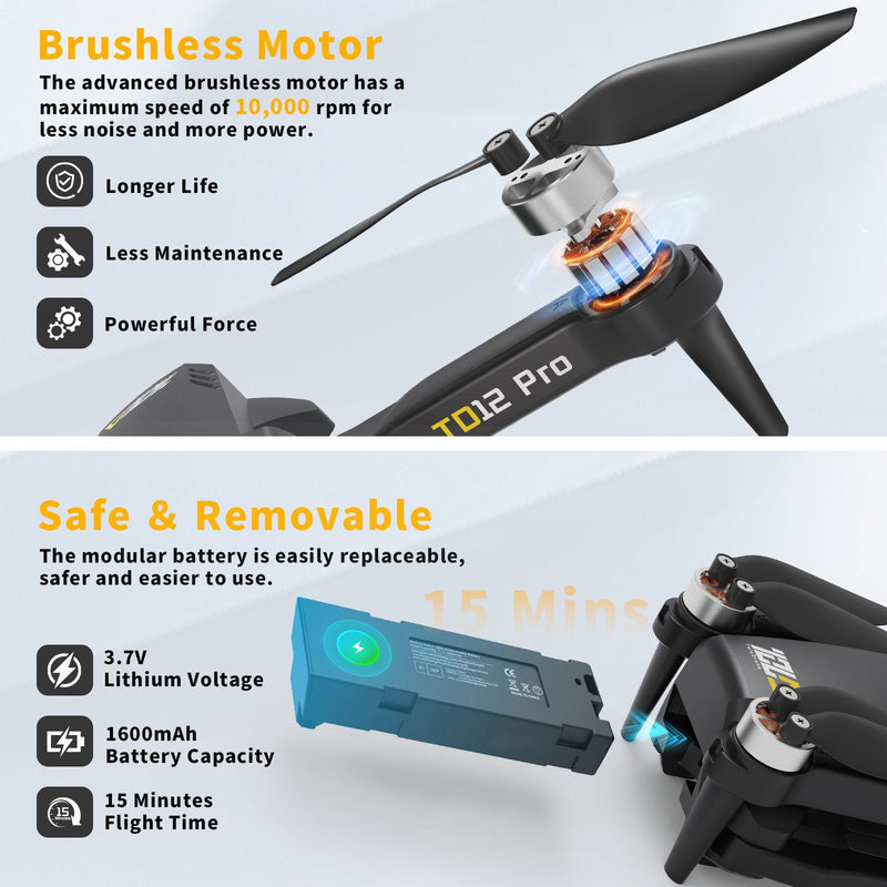 Mini Drone met 4K-camera, TD12PRO Borstelloze Motor Drones voor Mini Drone met 4K-camera, TD12PRO Borstelloze Motor Drones voor