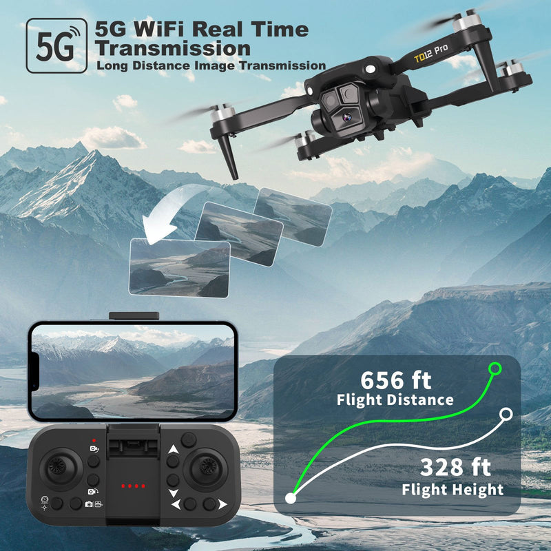 Toladrone TD12Pro Drone with Camera, Brushless Motor Drone with Dual Camera 5G WiFi FPV Drone for Adults, RC Drone with ESC Camera, Optical Flow Positioning Drones for Adults Beginners Mini Drone - - 