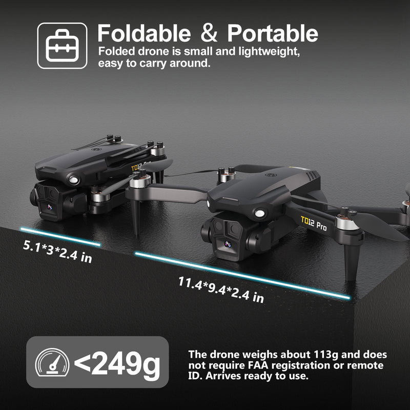 Toladrone TD12Pro Drone with Camera, Brushless Motor Drone with Dual Camera 5G WiFi FPV Drone for Adults, RC Drone with ESC Camera, Optical Flow Positioning Drones for Adults Beginners Mini Drone - - 