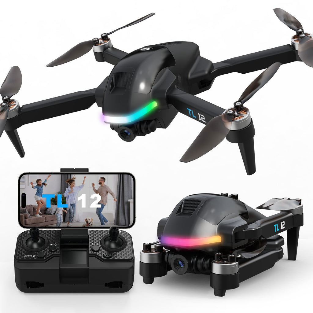 TL12 RGB Lighting Drone Brushless Motors Drones with Camera 1080P HD 3D Flips FPV Transmission Optical Flow Altitude Hold Headless Mode One Key Start RC Quadcopters for Beginners Multiple LightsKey St...